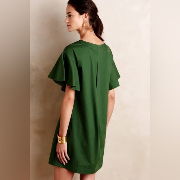 Anthropologie Maeve Green Flutter Sleeve Poplin Tunic Dress Women’s Size XS - Picture 3 of 7